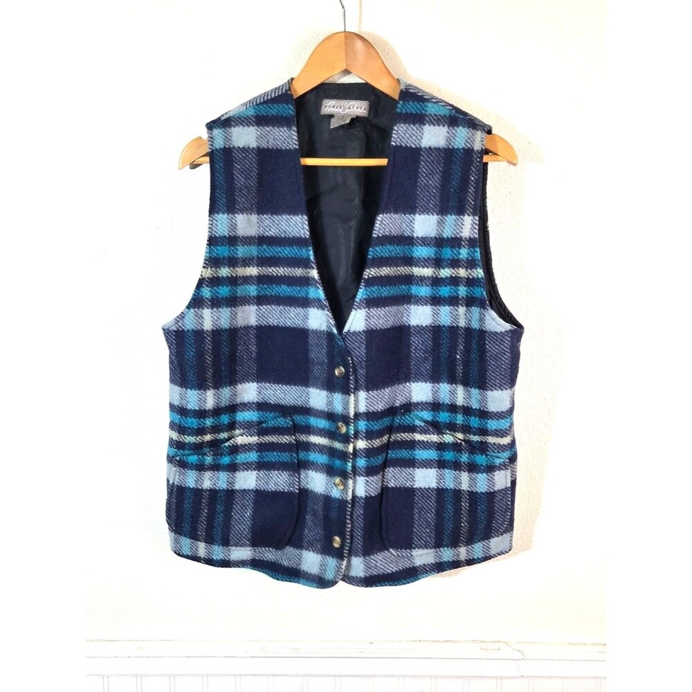 Vintage Robert Stock Plaid Wool Blend Vest Women Large Cottagecore Academia Line